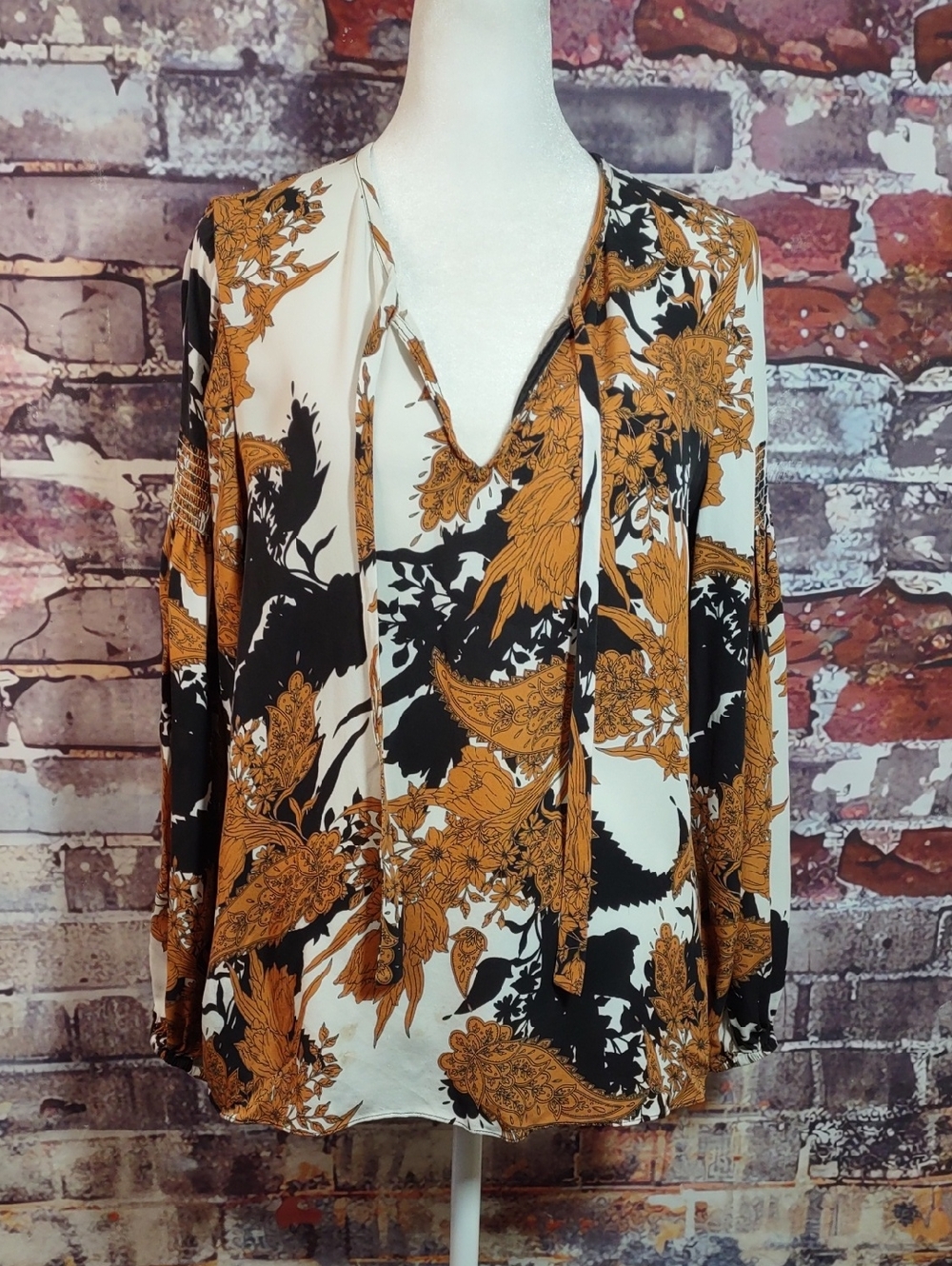 Kobi Halperin Silk Floral Print Tie-Neck Blouse